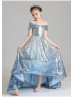 Off Shoulder Silver Sequin High Low Flower Girl Dress